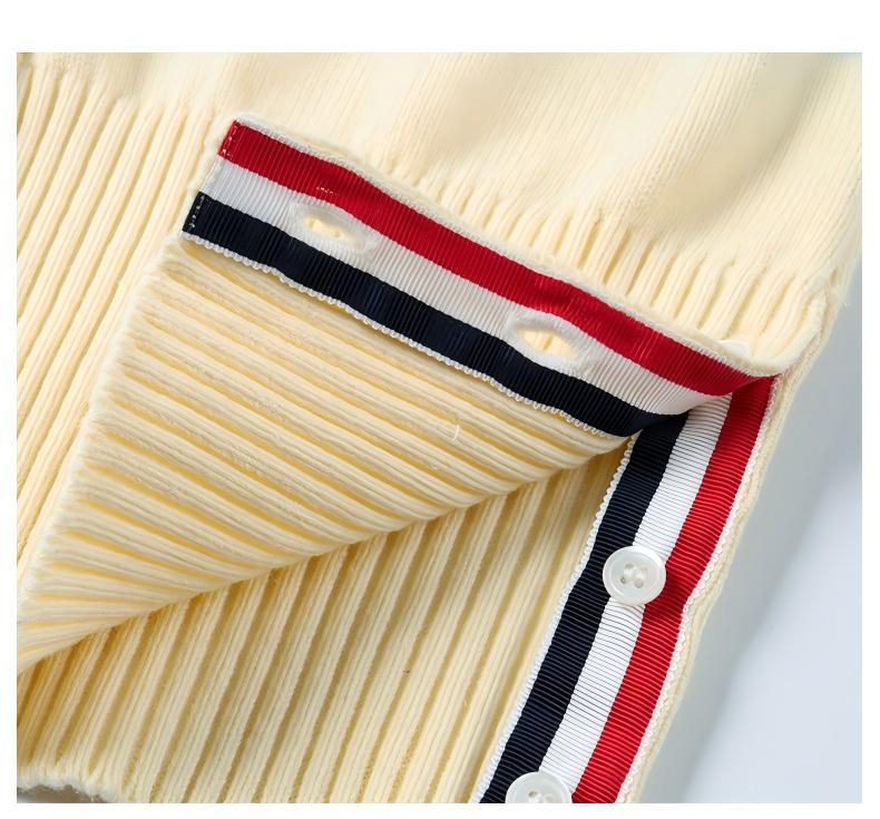 Thom Browne Style Contrast Sailboat Embroidered V-Neck Cardigan