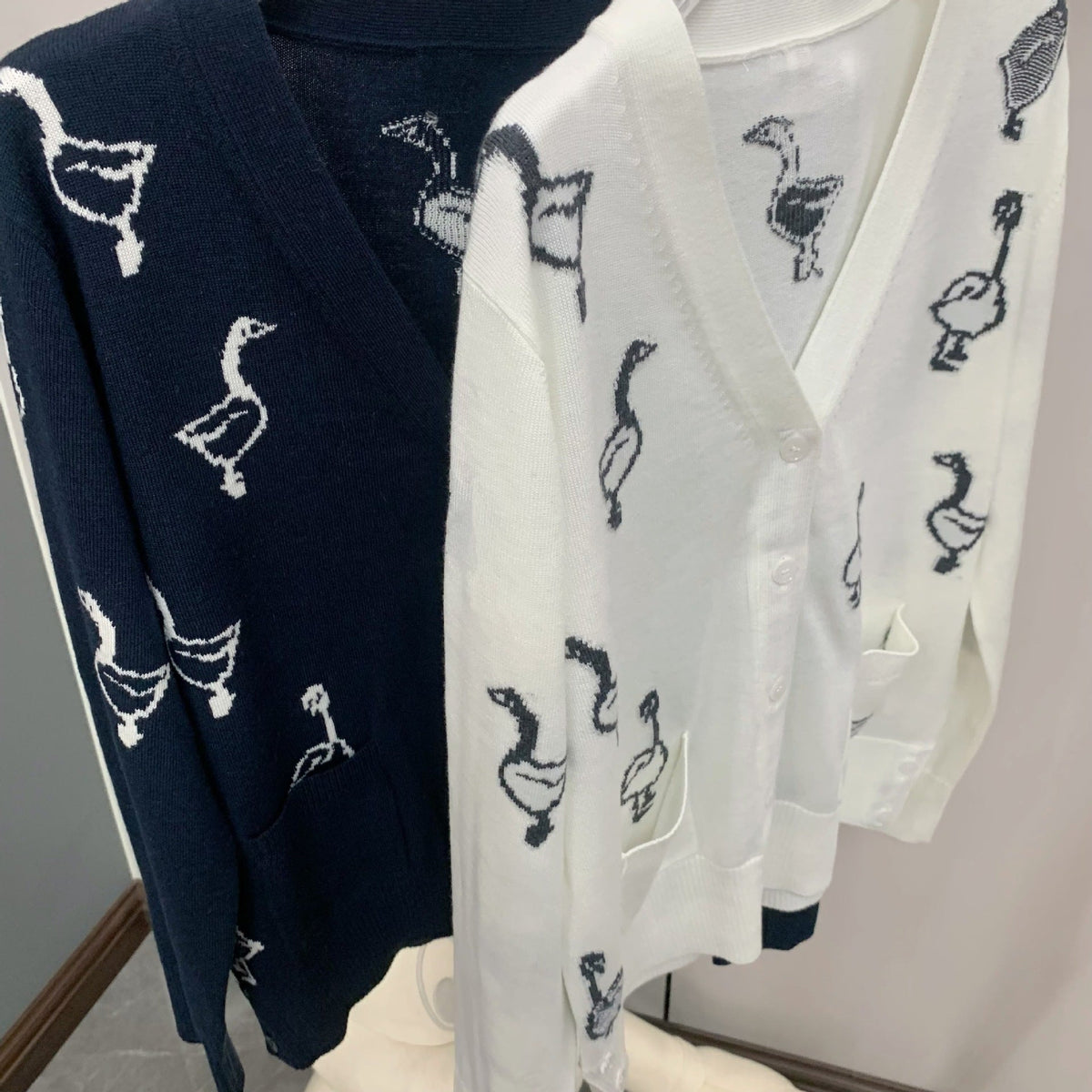 Thom Browne Swan Intarsia Knit Cardigan - Women's Spring Summer Collection