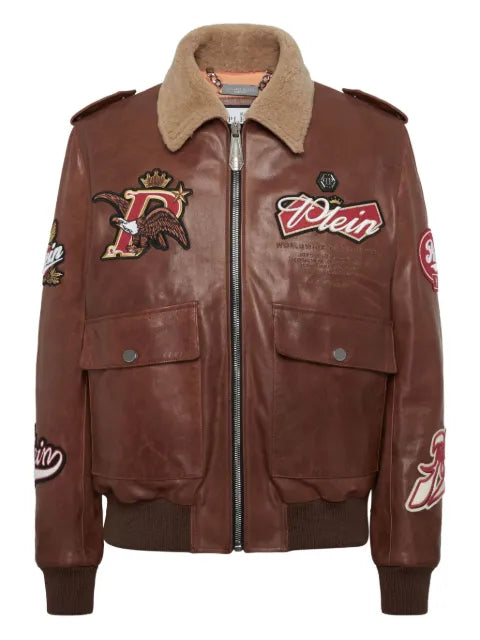 Philipp Plein embroidered leather jacket
