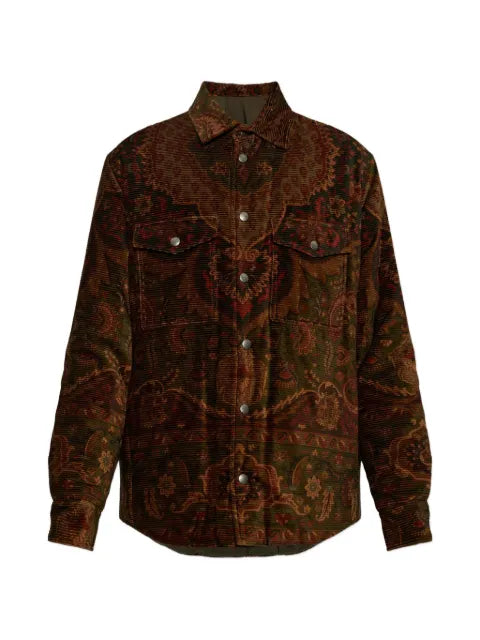 ETRO padded cotton corduroy shacket with placed floral medallion print