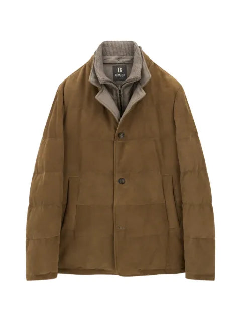 Boggi Milano jacket padded with goose down, removable genuine leather mélange flannel bib