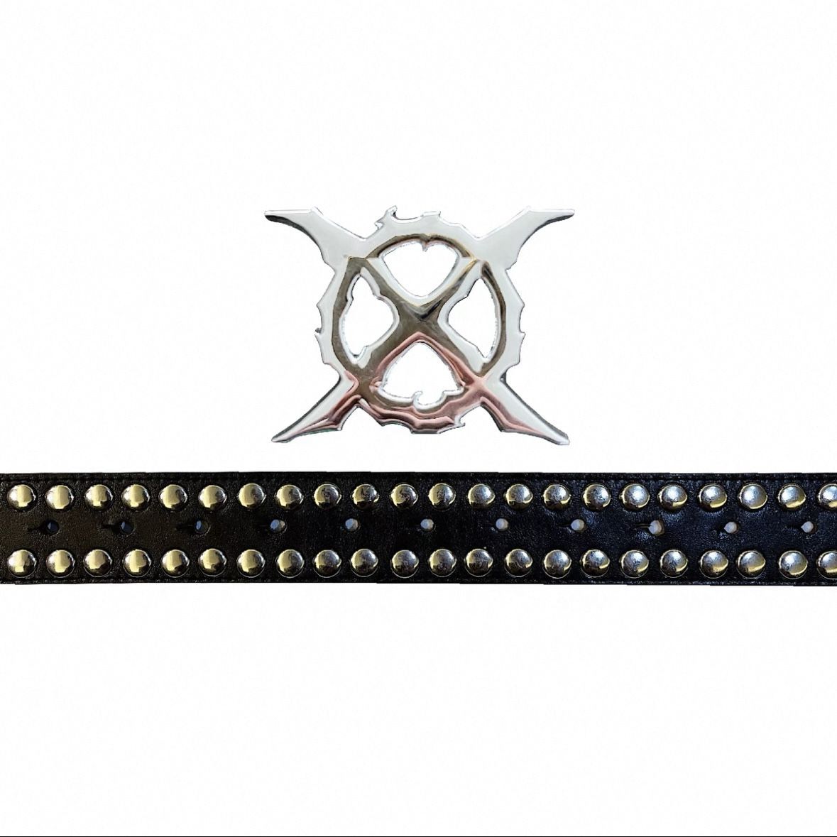 GROUPMAREK GMK X Logo Rivet Leather Belt Detachable Metal Buckle Waist