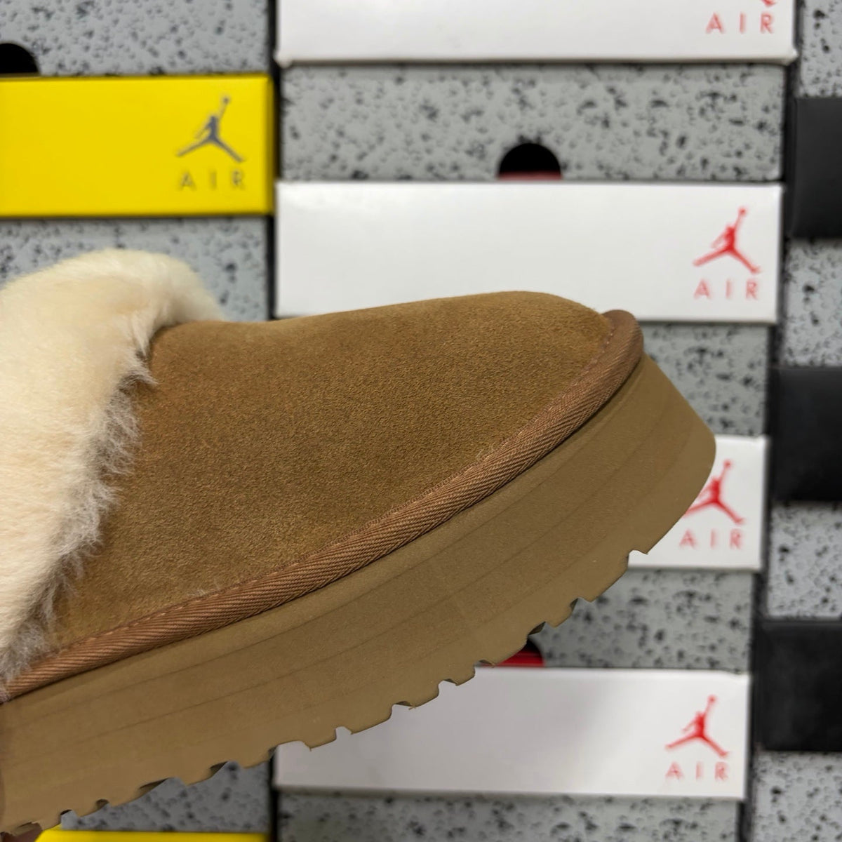 UGG Tazz Platform Slipper – Women’s Suede Clog with Shearling Cuff in Chestnut