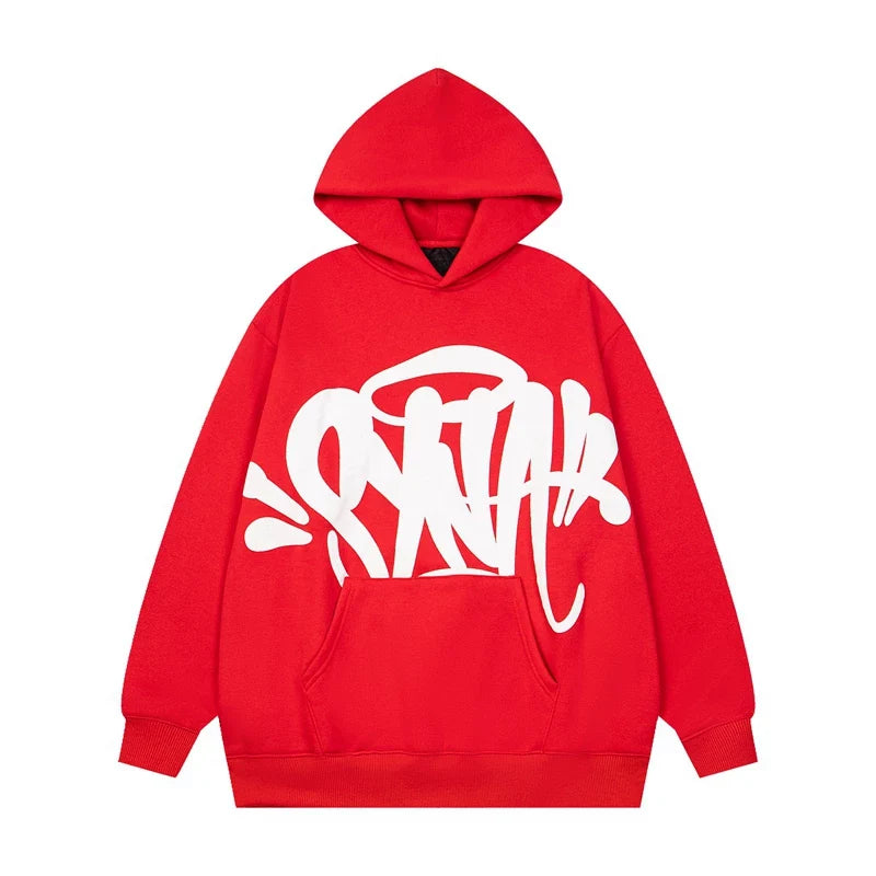 Syna world Drill Graffiti Logo Red Pullover Hoodie