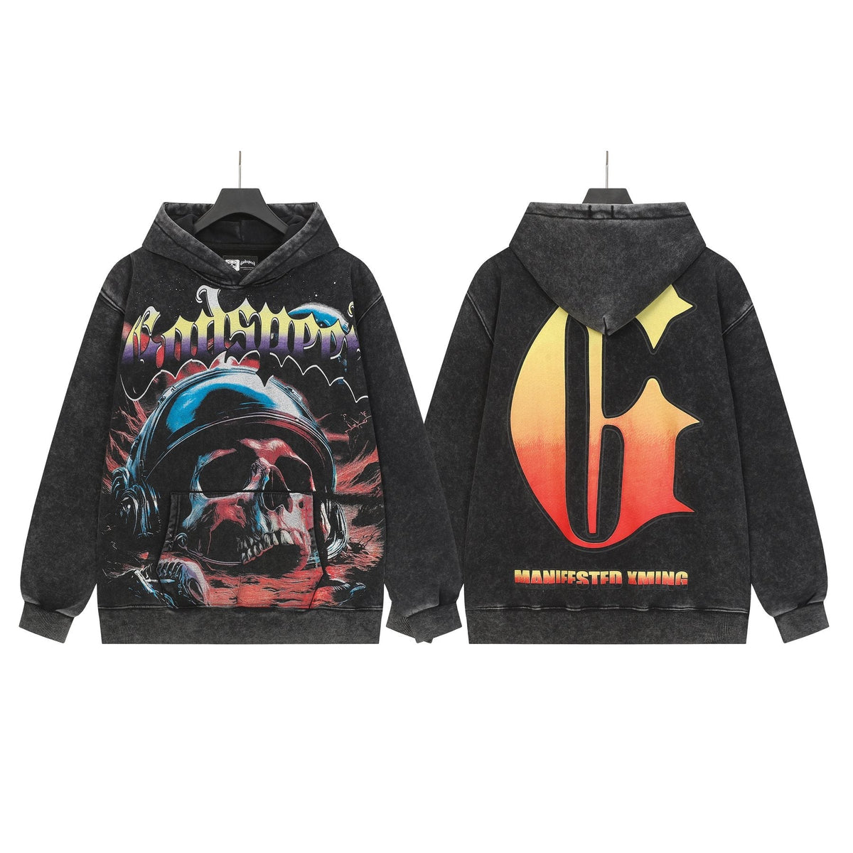 Godspeed Skull Graphic Acid Wash Hoodie