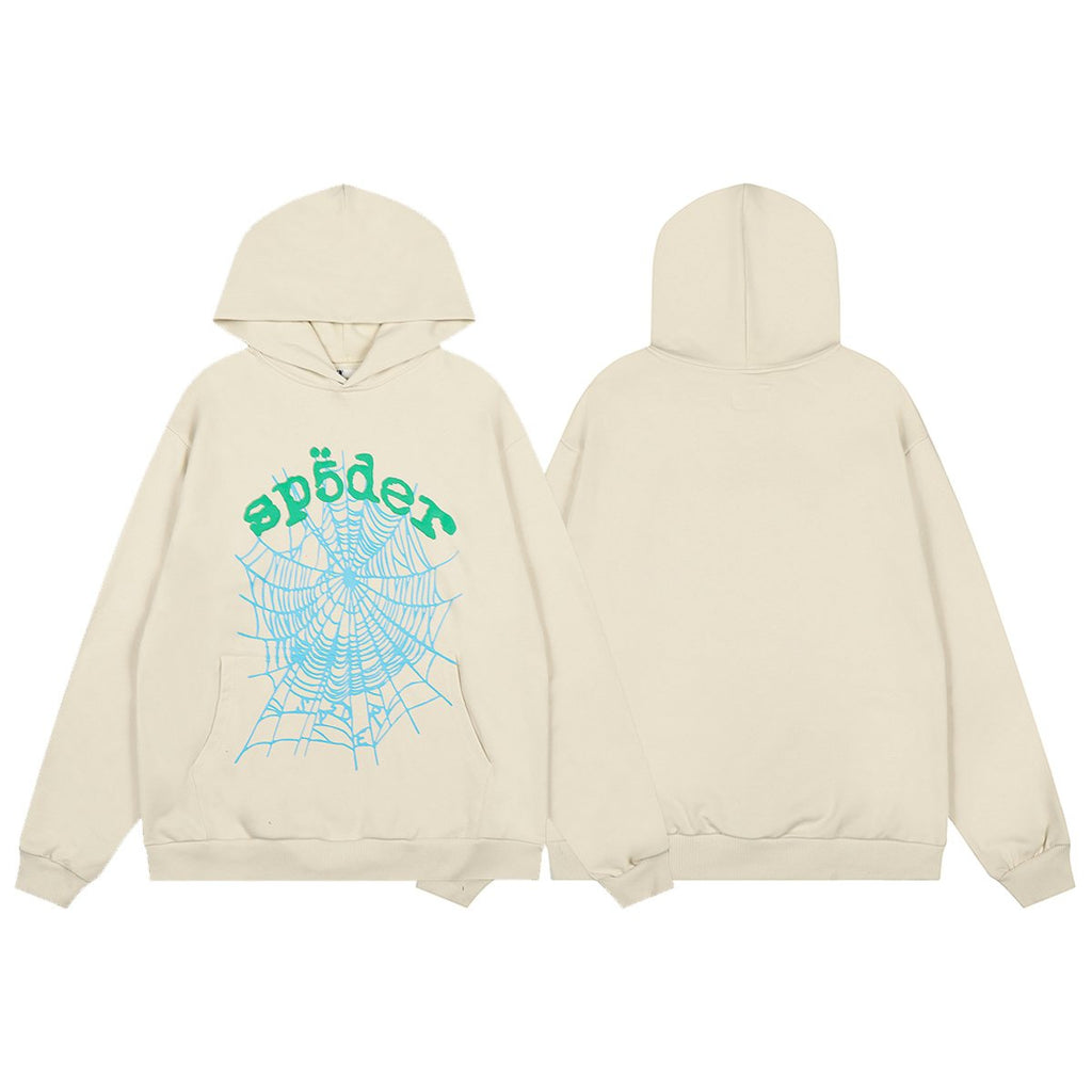 Sp5der Cream Graphic Hoodie & Sweatpants Matching Set