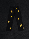 Chrome Hearts Yellow Cross Patch Black Jeans