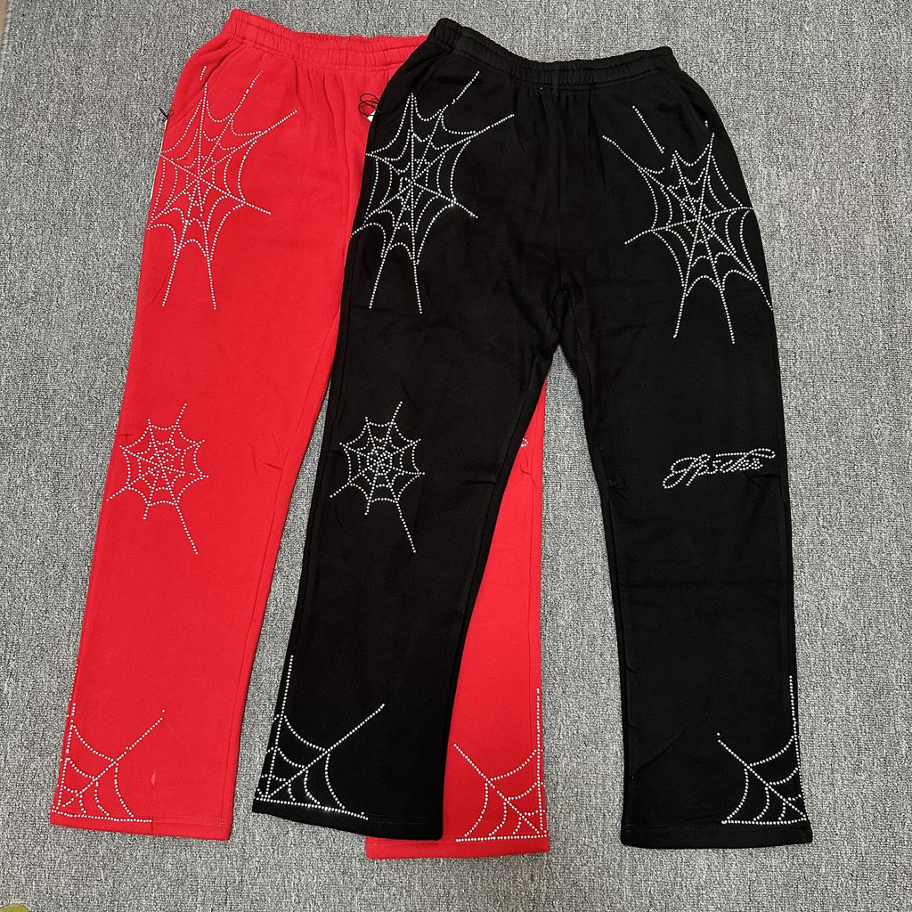 Sp5der Rhinestone Spiderweb Zip Hoodie & Pants Matching Set