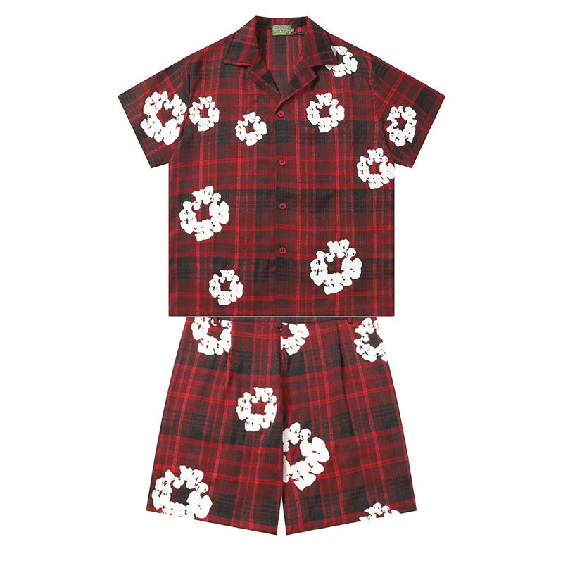 Denim Tears Shirt & Shorts 2 Piece Set Kapok Plaid Short Sleeve