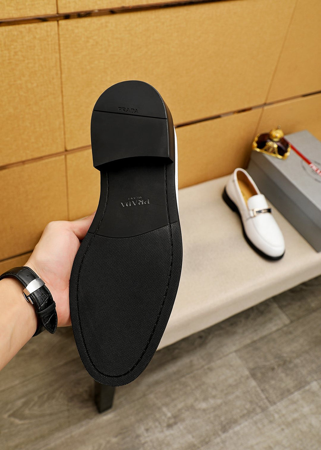 Prada White Leather Loafers