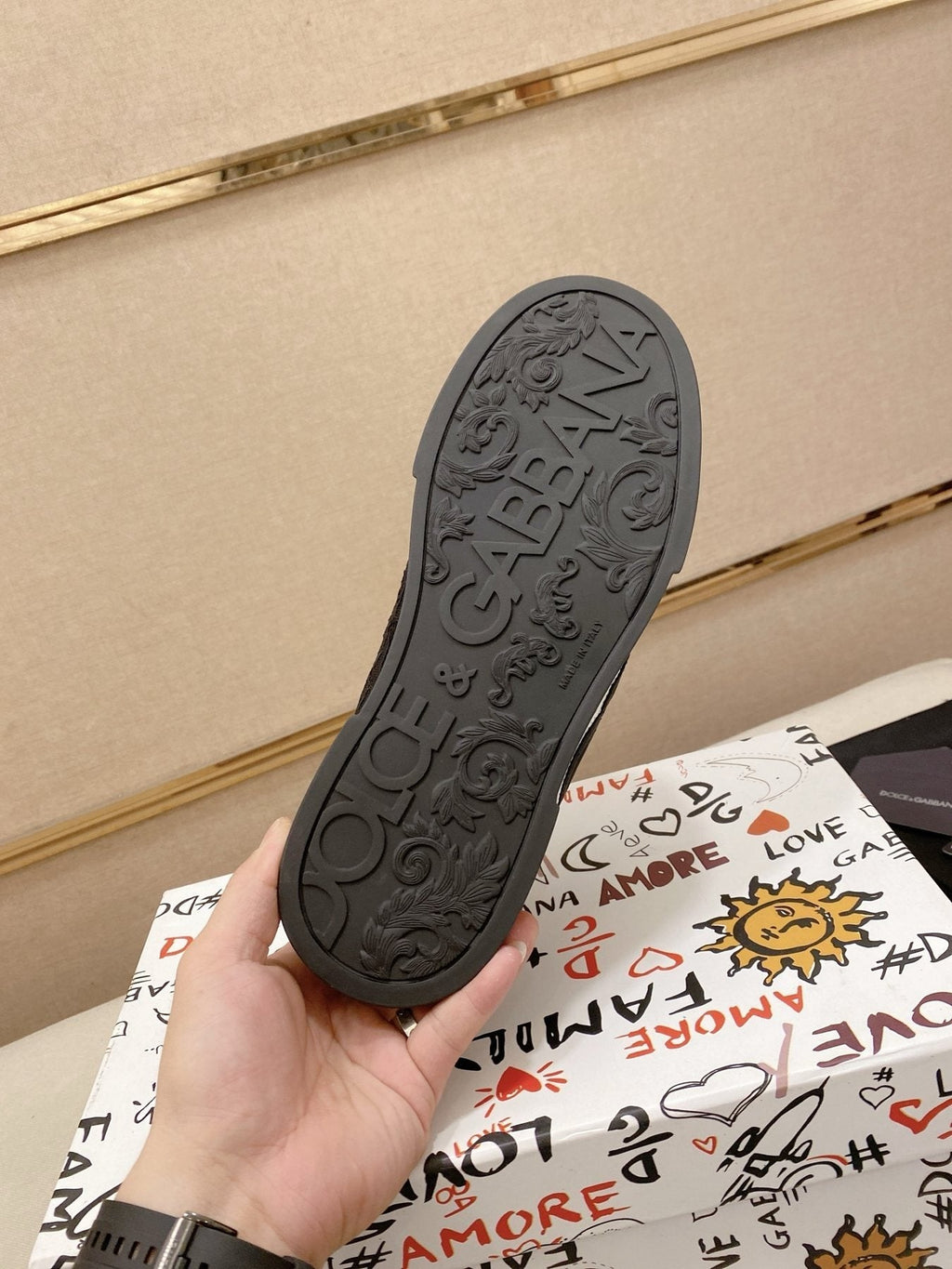 Dolce & Gabbana Men's Black Logo Low-Top Sneakers - Dark Rubber Sole