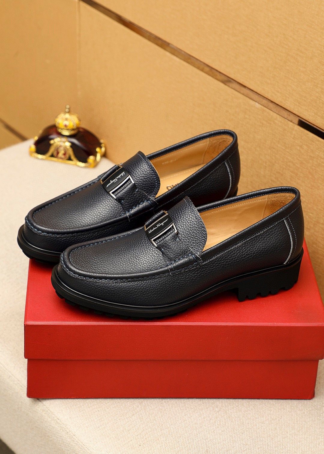 Ferragamo Black Buckle Leather Loafers