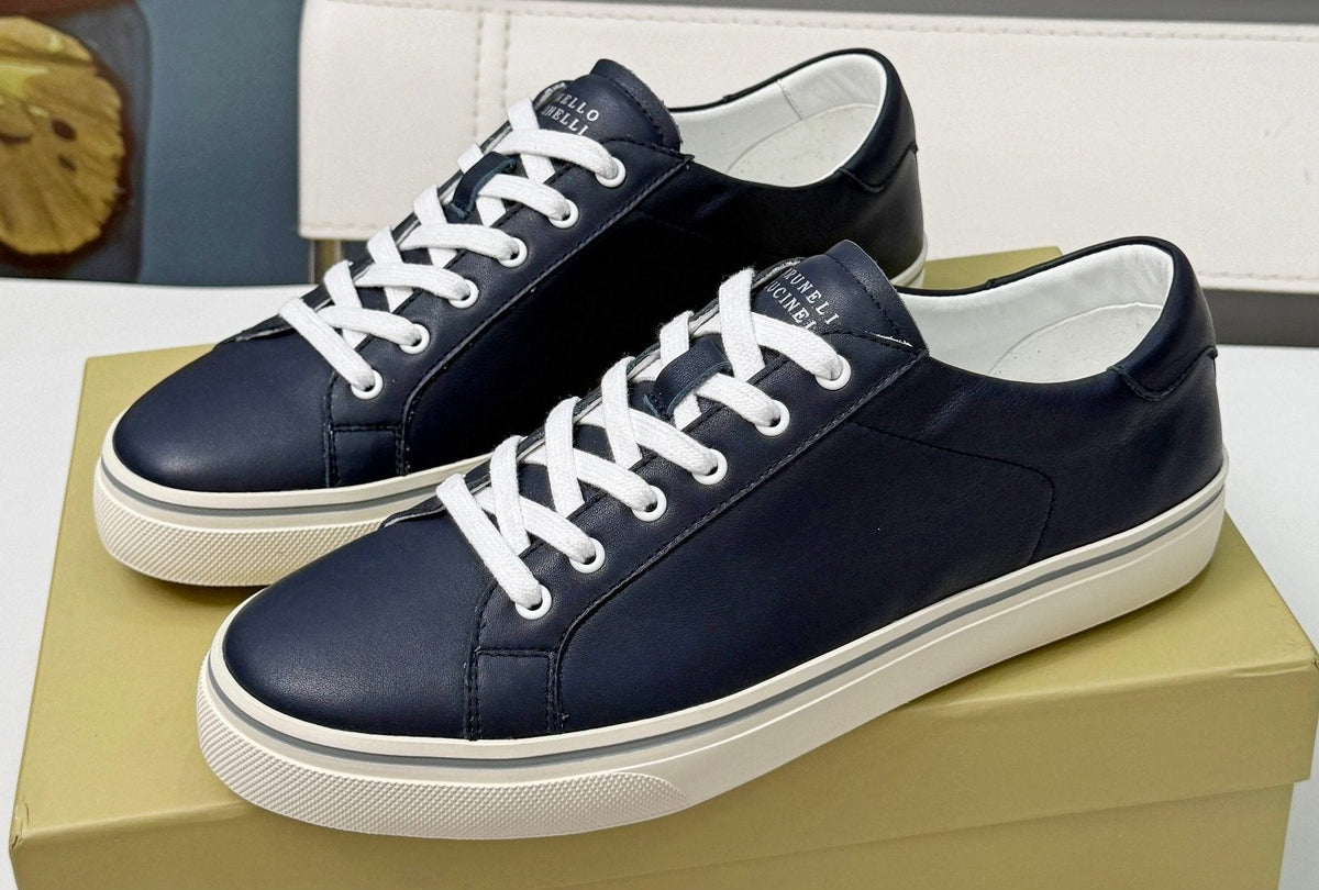 Brunello Cucinelli Navy Leather Low-Top Sneakers