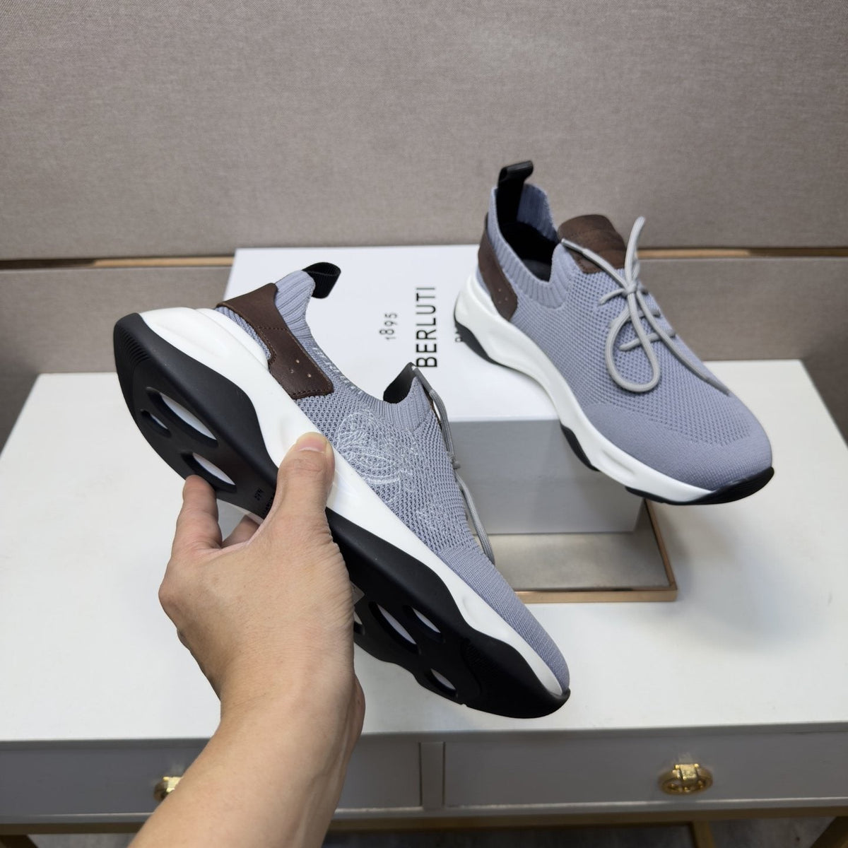 Berluti Mesh-Panel Sculpted-Sole Sneakers
