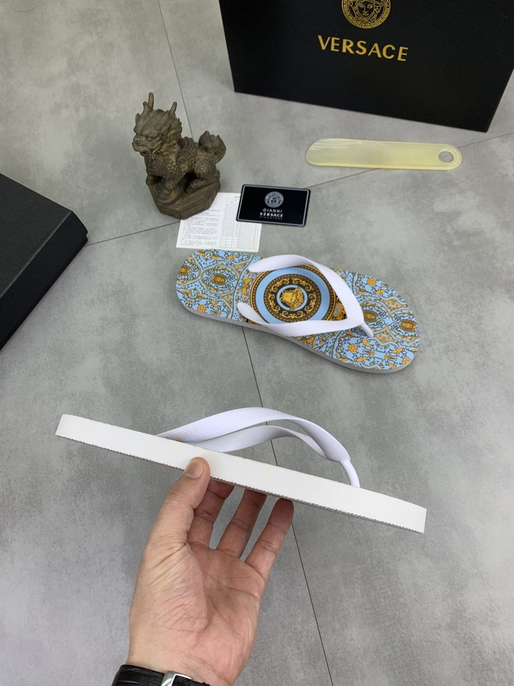 Versace Light Blue Patterned Flip-Flops