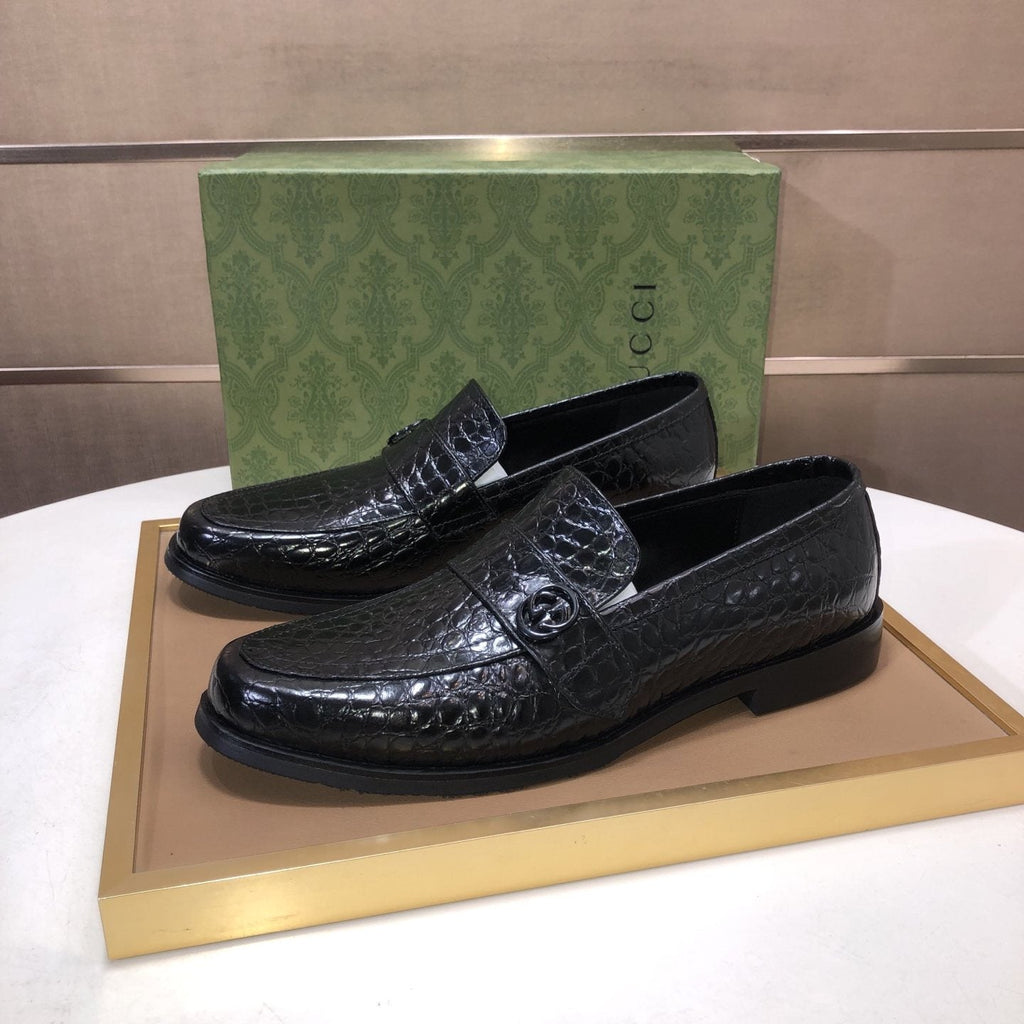 Gucci Black Textured Loafers