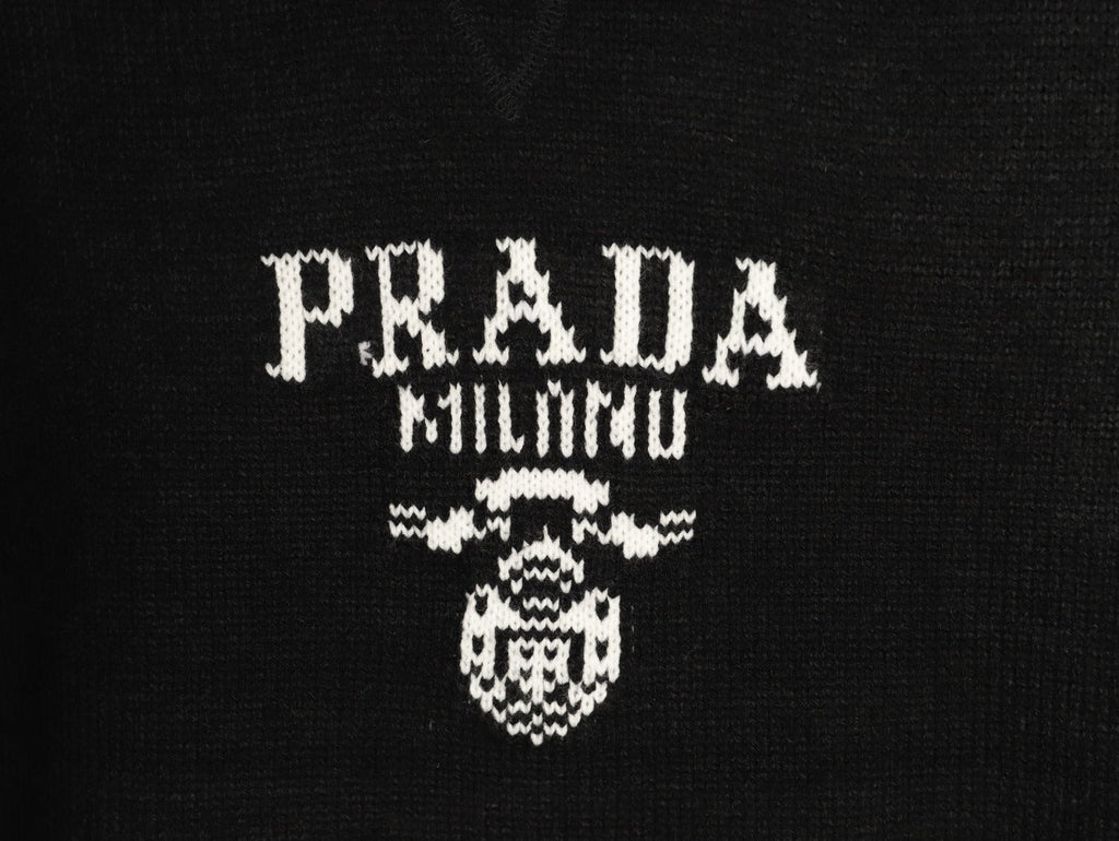 Prada Milano Logo Crewneck Knit Sweater - Black